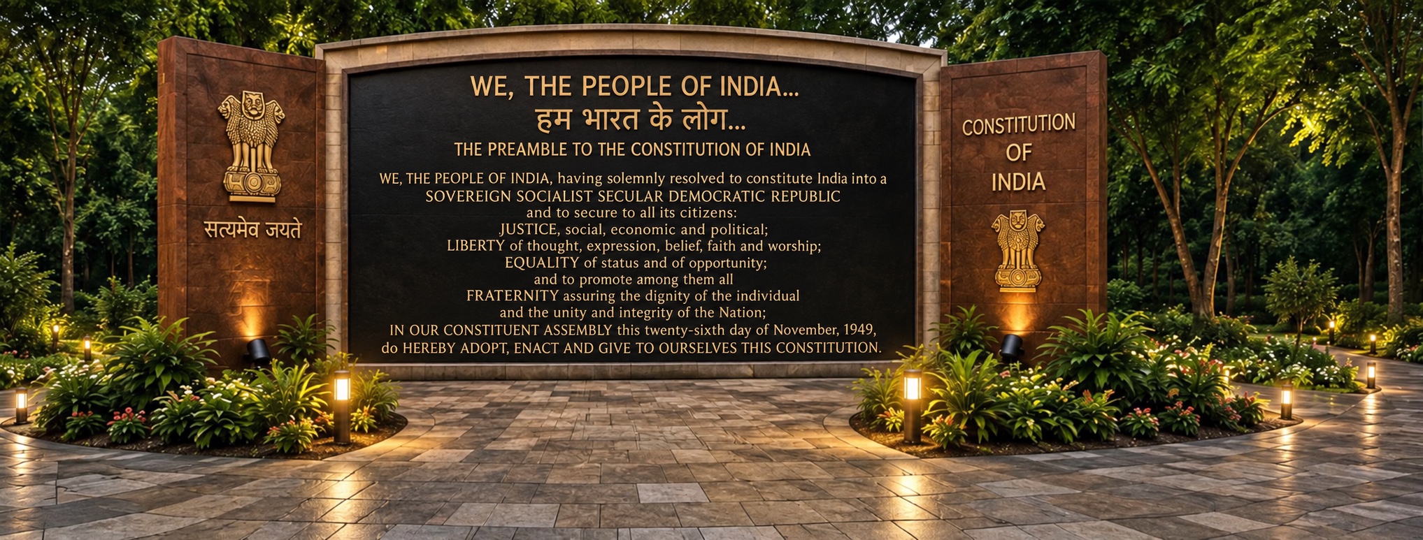 The We, the People of India installation and Constitution Wall at Vande Bharat Vatika